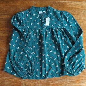 GAP Kids Green Floral Long Sleeve Top, Girls XL/12, NWT